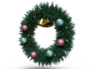 オナーメントで装飾されたクリスマスリースの3Dイラスト