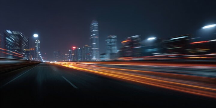 Night cityscape with light trails and skyline at dusk - Powered by Adobe