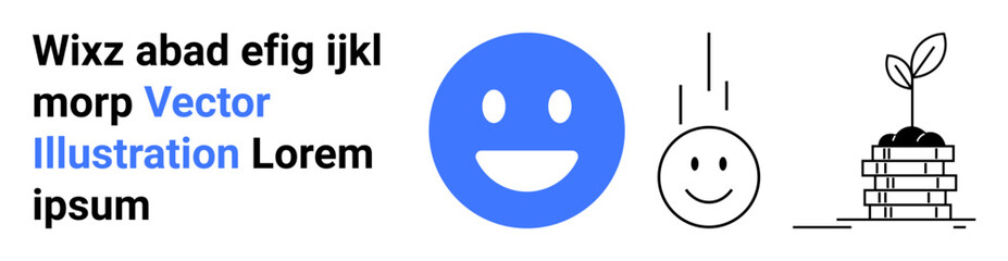 Fototapeta premium Happiness, sustainability, investment, eco-friendly concepts, positivity, financial growth. A smiling face, a dropped object and a plant growing on stacked coins. Sustainability and investment