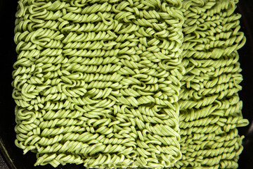 Jade noodles raw green noodles healthy food main course ingredient appetizer fresh delicious gourmet food table setting rustic food top view copy space