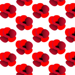 Seamless vector pattern with poppy flower on white background