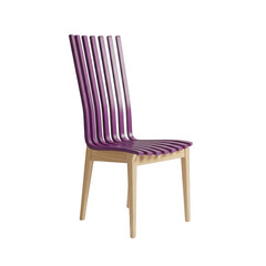 A modern purple and wood dining chair isolated on transparent background