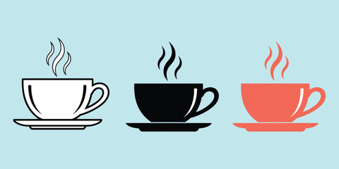 Coffee cup illustration set, hot beverage icons, steaming drink design, minimalist cafe symbols, flat vector art collection
