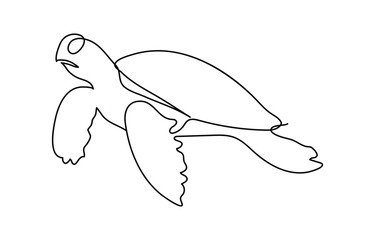 One line drawing of a sea turtle swimming in the ocean minimal continuous line illustration