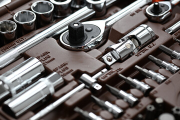 Professional work tools set with various instruments for technicians