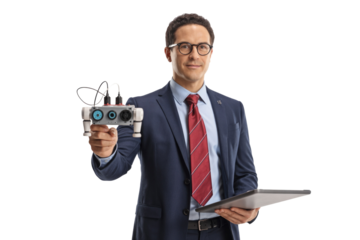 Engineer with Tablet and Robot