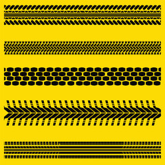 Tier track vector set, vehicle tire footprints, various tire tread marks and vehicle tracks