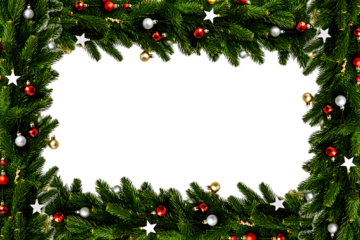 Festive christmas garland frame with ornaments and lights