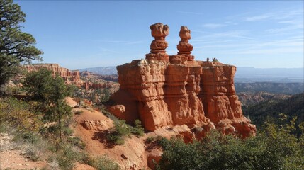 Bizarre red rock formations under a clear blue sky, displaying natural erosion