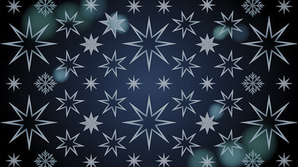 Abstract winter star and snowflake pattern on dark blue night sky background