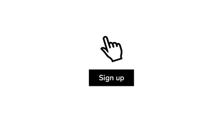 Clicking hand cursor pointing to a button with the text "Sign up" on a white background