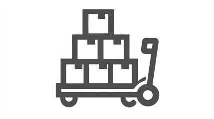 Black and white illustration of a hand truck carrying a stack of cardboard boxes