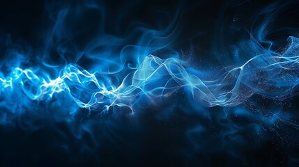 Abstract blue energy wave with glowing particles and light streaks