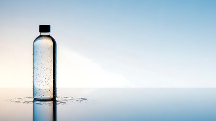 high-quality plastic water bottle mockup with realistic condensation, placed on a gradient background with soft reflections and bright natural studio lighting--v 6.1 --ar 16:9 --q 2"