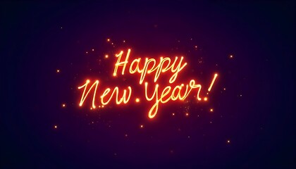 Happy new year glowing text on dark sparkling background