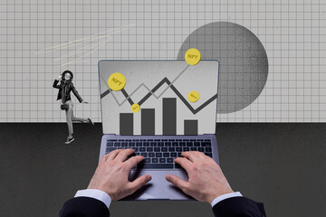 Collage depicting nft trading success and digital freelance income in a modern economic business online concept