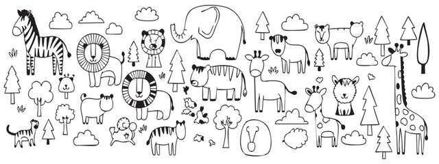 Fototapeta premium Safari animal doodle art