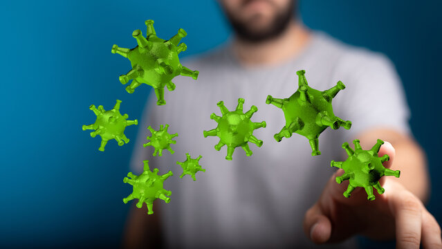 Artistic rendering depicting viruses with a human element, symbolizing concepts like health and contagion. - Powered by Adobe