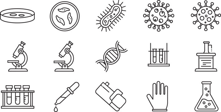A comprehensive set of biology and laboratory science outline icons