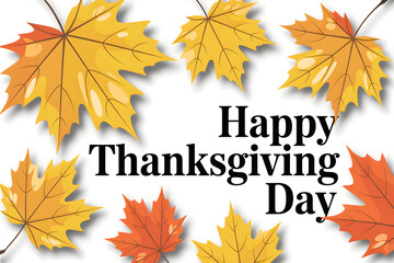 Happy thanksgiving day text with autumn maple leaves