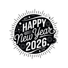 Fototapeta premium happy new year 2026 typography logo design silhouette vector line art logo design 