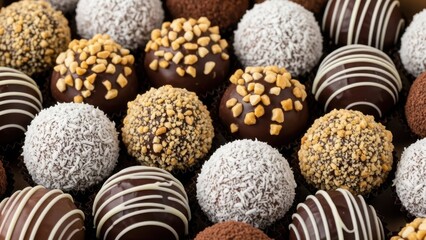 Chocolate Truffle Extravaganza: An array of handcrafted chocolate truffles, each one a unique culinary masterpiece, beckons with an assortment of textures and tastes.