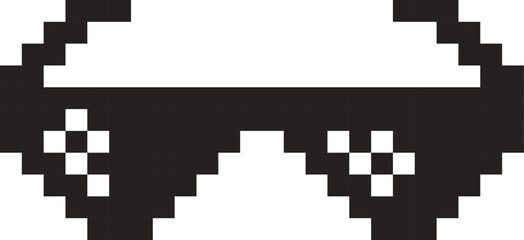 Pixel sunglasses icon in modern flat style. Trendy glasses vector illustration isolated on transparent background. Retro party accessory perfect for memes, fun designs, and digital projects.