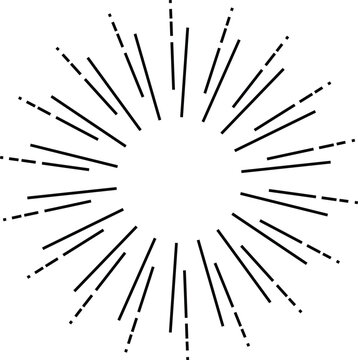 Vintage style sunburst with simple diffused light rays. Clean linear burst ideal for retro designs, backgrounds, logos, labels, posters, and classic graphic decoration.