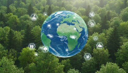 Eco Friendly Technology Concept with Globe and Green Forest Background