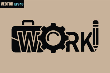 Work word business creative gear briefcase pencil concept icon.