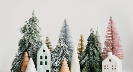 Fototapeta premium Merry Christmas! Christmas scene, Miniature holiday village. 