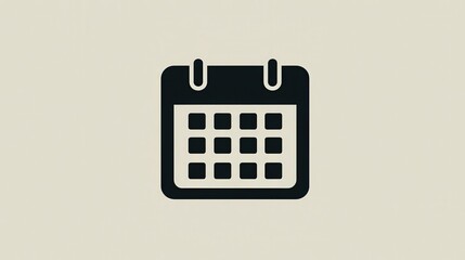 Flat vector illustration of a calendar icon with a grid layout and hanging hooks. Time management and scheduling concept.