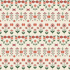 Scandinavian Folk Floral Seamless Vector Pattern