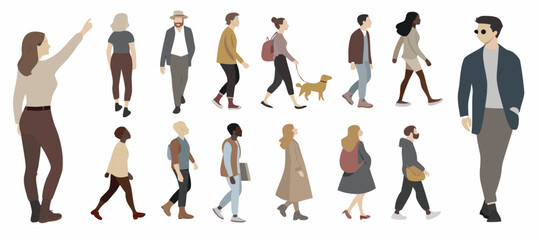 Silhouettes of people for digital model of architecture and urbanism Vector illustration
