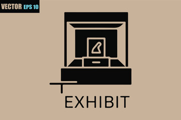 Exhibit display case icon with abstract object inside vector art