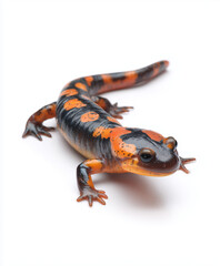 Obraz premium Salamander with vibrant orange and black patterns isolated on white background.