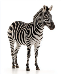 Fototapeta premium Zebra standing gracefully isolated on white background.