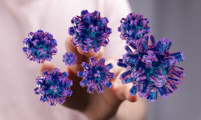 Artistic depiction of viruses, symbolizing disease, infection, and potential impact on health....