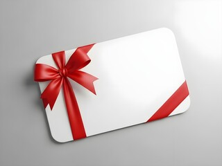 Blank gift card with a vibrant red ribbon and bow, perfect for personalized presents, holiday vouchers, or special rewards