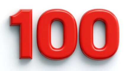 Bold, glossy red number "100" against a clean white background, emphasizing the numeric value