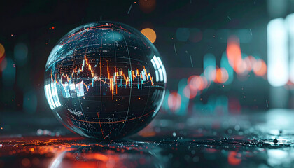 Digital World Finance: A captivating digital visualization featuring a transparent sphere, revealing vibrant financial data within. The imagery evokes a sense of innovation and sophistication.
