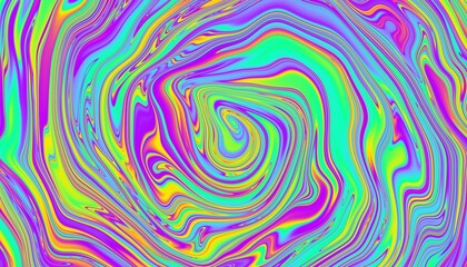 Psychedelic rainbow ridged topological map pattern background texture. Trippy hippy abstract wavy swirls dopamine dressing style fashion motif. Bright colorful neon retro wallpaper backdrop
