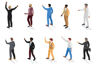 perspective of men in formal business attire in colorful vector illustration and png