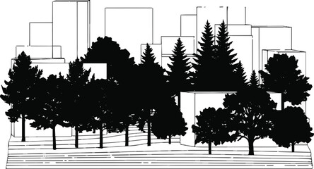Fototapeta premium Generate a tree silhouette architecture and landscaping model vector art with white background