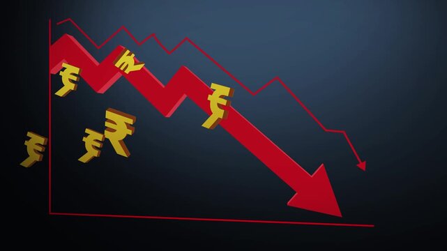 4K Rupee Falling Graph Finance Background Animation