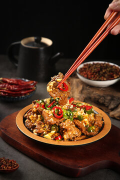 Traditional Chinese Crispy Beef with Soy Glaze and Chopsticks
