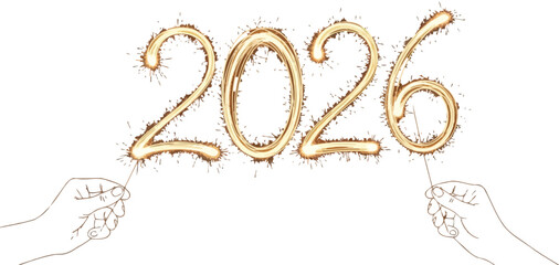 Sparkling 2026 new year celebration with sparklers against a dark background glow