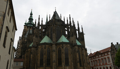 Fototapeta premium Prague, Czech Republic: A view of the city on a cloudy summer day