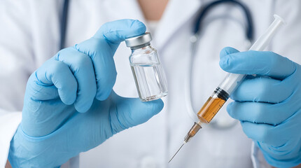 Dedicated medical professional carefully prepares life saving vaccine dose using syringe and vial in bright clinical setting