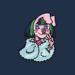 rabbit girl character with glamour style design for clothing merch or brand needs